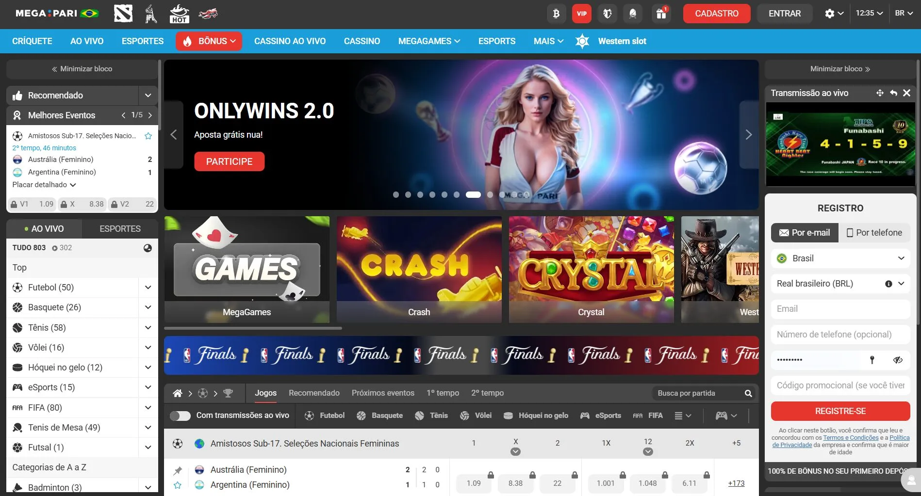 Site oficial do Megapari Cassino